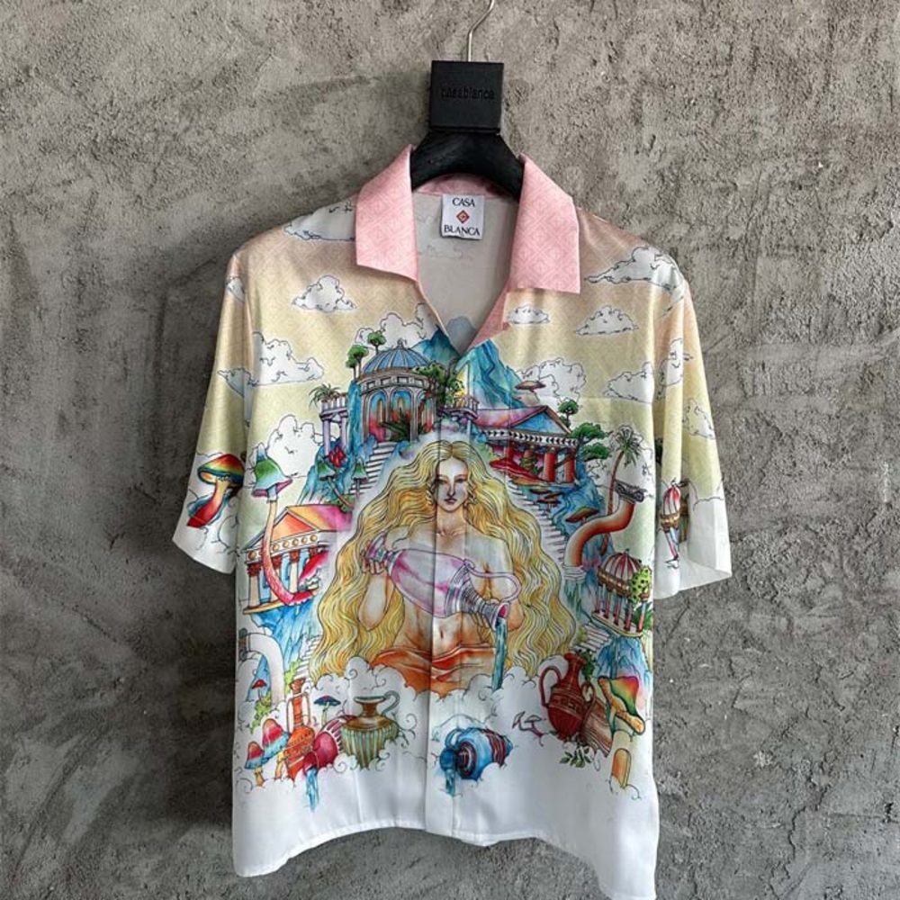 Casablanca Multicolor Graphic Short-Sleeve Shirt - Pink Collar
